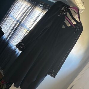 Black Stud-Embellished Long Sleeve Dress